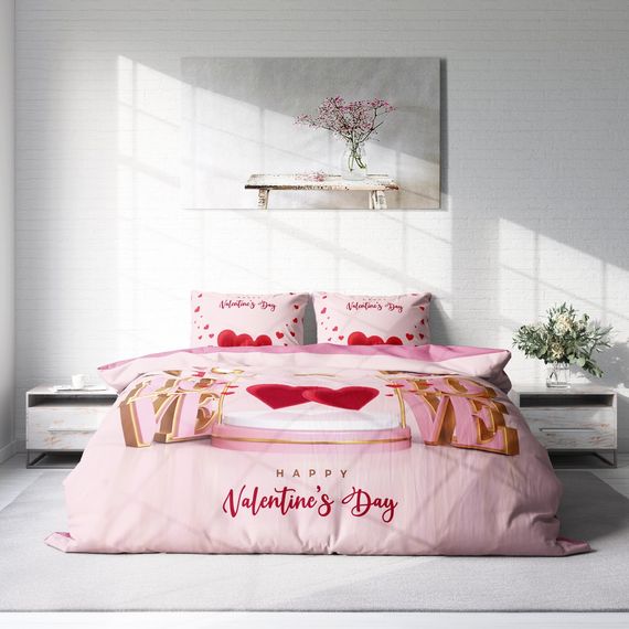 Набір постільної білизни MonoHome з бавовняного сатину до дня закоханих, двоспальний 200x220 см, яскраві кольори, дихаючий матеріал - фото 3