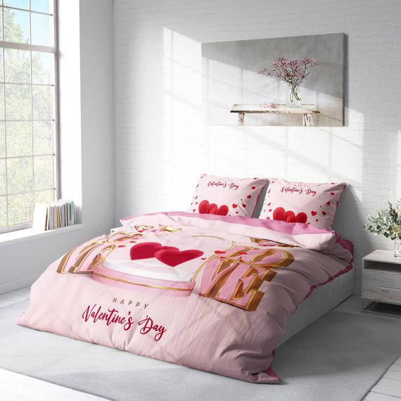 Набір постільної білизни MonoHome з бавовняного сатину до дня закоханих, двоспальний 200x220 см, яскраві кольори, дихаючий матеріал - фото 2