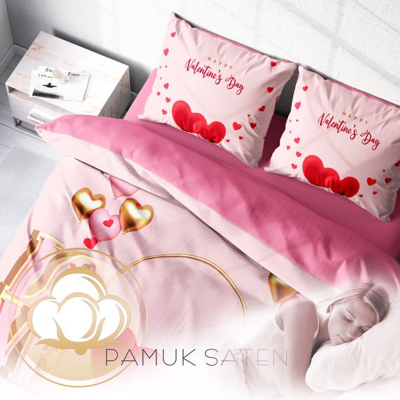 Набір постільної білизни MonoHome з бавовняного сатину до дня закоханих, двоспальний 200x220 см, яскраві кольори, дихаючий матеріал - фото 4