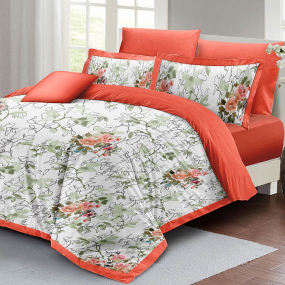 طقم غطاء لحاف مزدوج من السالمون الزهري من MonoHome مصنوع من الساتان القطني ثلاثي الأبعاد - صورة 2