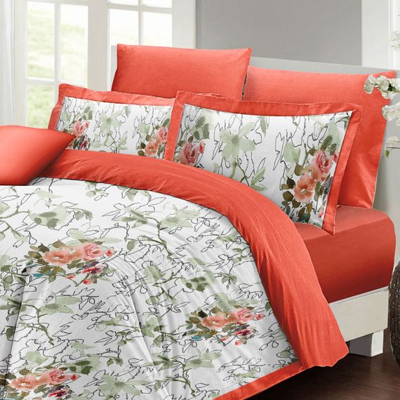 طقم غطاء لحاف مزدوج من السالمون الزهري من MonoHome مصنوع من الساتان القطني ثلاثي الأبعاد - صورة 3