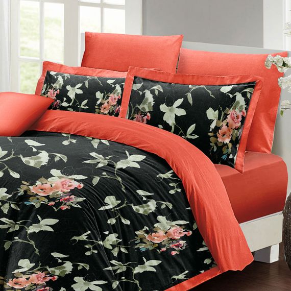 Комплект постельного белья MonoHome Black Somon Flower 3D из хлопкового сатина для двуспальной кровати 200x220 см с ярким цифровым принтом - фото 3