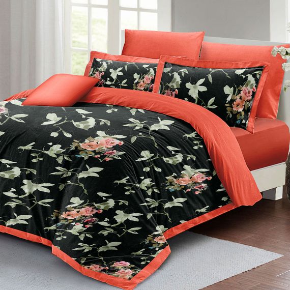 Комплект постельного белья MonoHome Black Somon Flower 3D из хлопкового сатина для двуспальной кровати 200x220 см с ярким цифровым принтом - фото 2