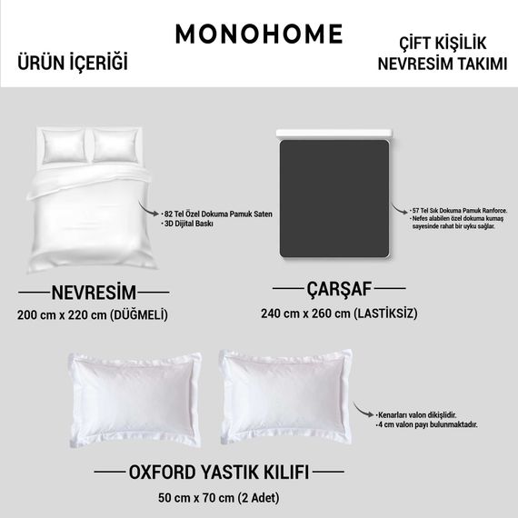 Комплект постельного белья MonoHome Black Somon Flower 3D из хлопкового сатина для двуспальной кровати 200x220 см с ярким цифровым принтом - фото 4