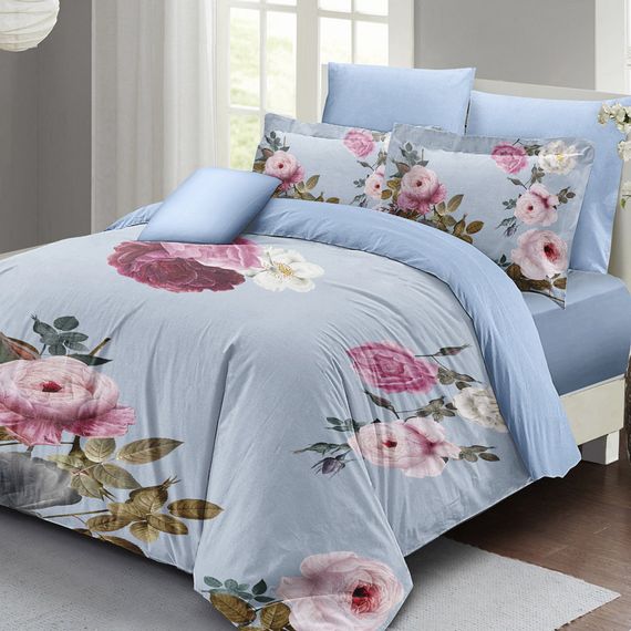 MonoHome Blue Flower Double Duvet Cover Set 3D Cotton Satin - photo 2
