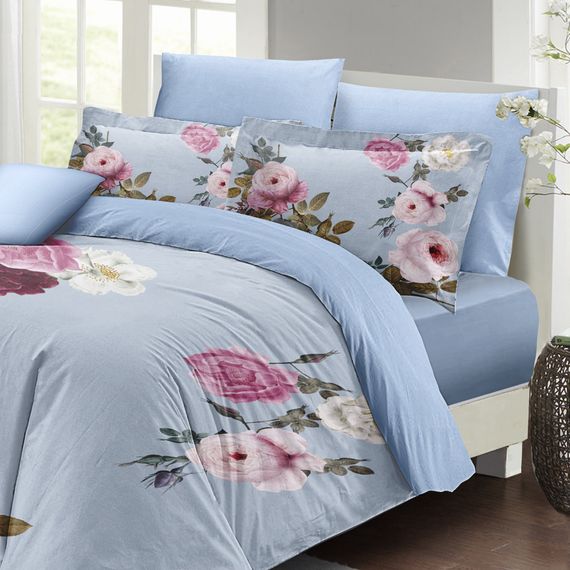 MonoHome Blue Flower Double Duvet Cover Set 3D Cotton Satin - photo 3