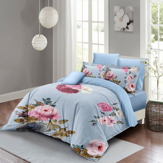 MonoHome Blue Flower Double Duvet Cover Set 3D Cotton Satin - photo 1
