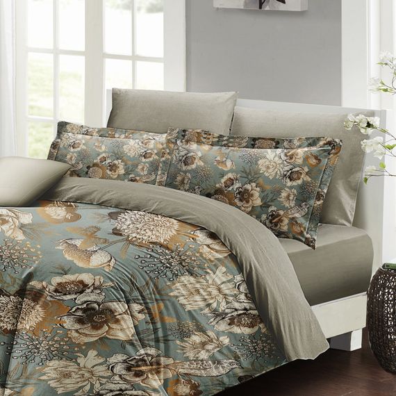 MonoHome Mistique Flowers طقم غطاء لحاف مزدوج من القطن الساتان ثلاثي الأبعاد - صورة 1