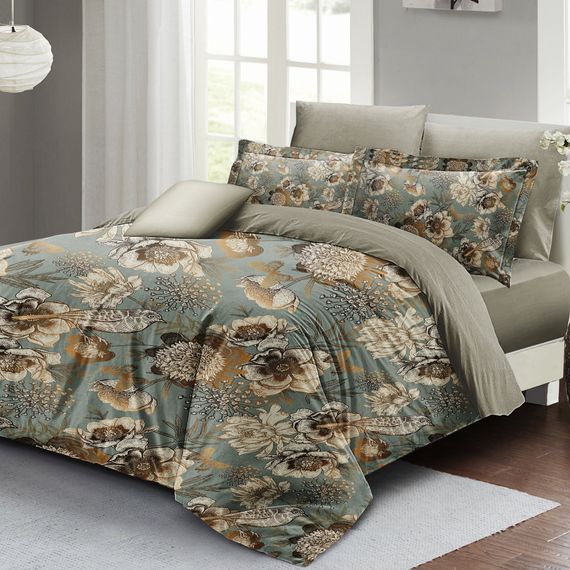 MonoHome Mistique Flowers طقم غطاء لحاف مزدوج من القطن الساتان ثلاثي الأبعاد - صورة 2