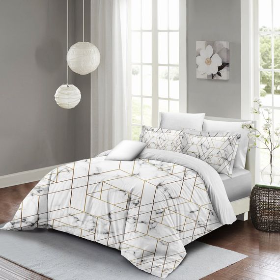 Комплект постільної білизни MonoHome Marble Geo для двоспального ліжка 3D бавовняний сатин із цифровим друком - фото 4