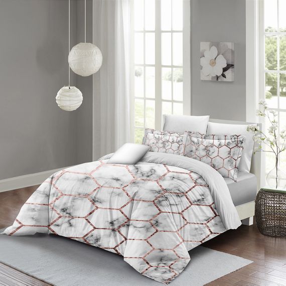 Комплект постільної білизни MonoHome Marble Geo для двоспального ліжка 3D бавовняний сатин із цифровим друком - фото 1