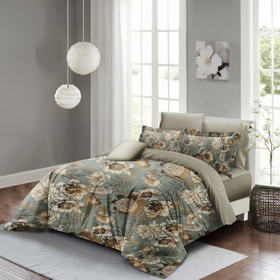 MonoHome Mistique Flowers طقم غطاء لحاف مزدوج من القطن الساتان ثلاثي الأبعاد - صورة 4