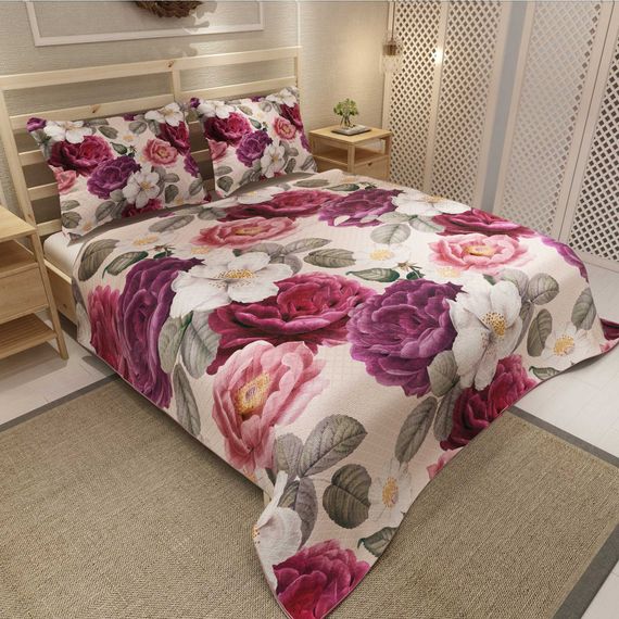 Квітковий 3D друкований комплект покривал MonoHome, 220x240 см, з 2 наволочками для комфортного сну та елегантного інтер'єру - фото 2