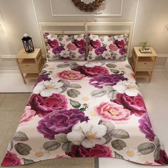 Квітковий 3D друкований комплект покривал MonoHome, 220x240 см, з 2 наволочками для комфортного сну та елегантного інтер'єру - фото 3