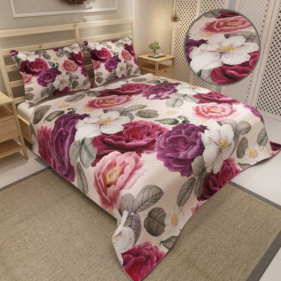 Квітковий 3D друкований комплект покривал MonoHome, 220x240 см, з 2 наволочками для комфортного сну та елегантного інтер'єру - фото 5