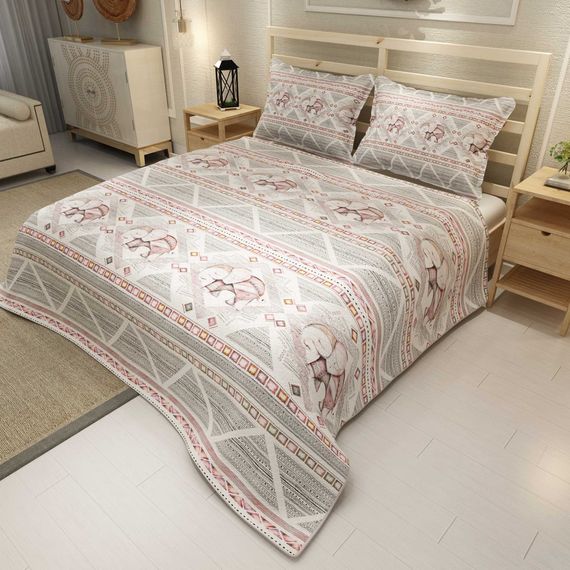 MonoHome Pique Set Jacquard Woven Cotton 3D Digital Print Pink Vintage Elephant - photo 1