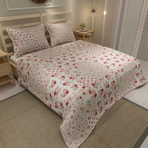 Комплект покривал MonoHome з жакарового бавовняного тканини з 3D цифровим друком «Рожеві гілки» для подружнього ліжка - фото 2