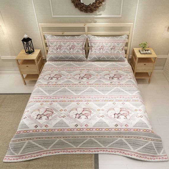 MonoHome Pique Set Jacquard Woven Cotton 3D Digital Print Pink Vintage Elephant - photo 3