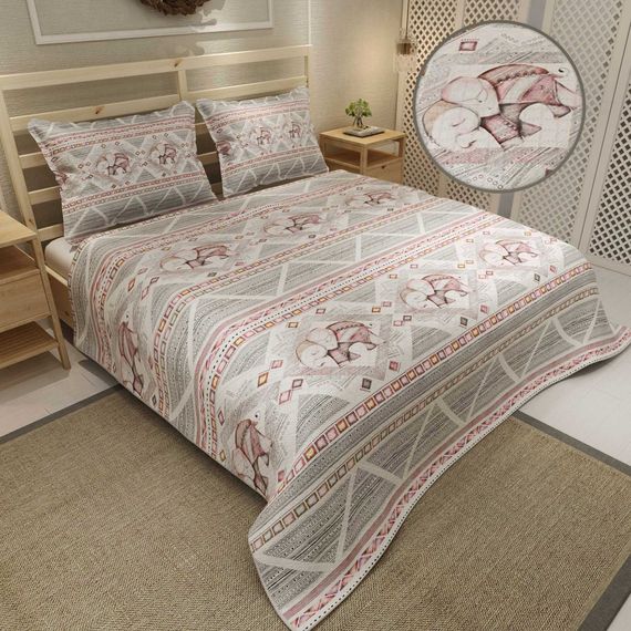 MonoHome Pique Set Jacquard Woven Cotton 3D Digital Print Pink Vintage Elephant - photo 5