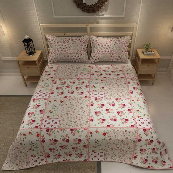 Комплект покривал MonoHome з жакарового бавовняного тканини з 3D цифровим друком «Рожеві гілки» для подружнього ліжка - фото 3