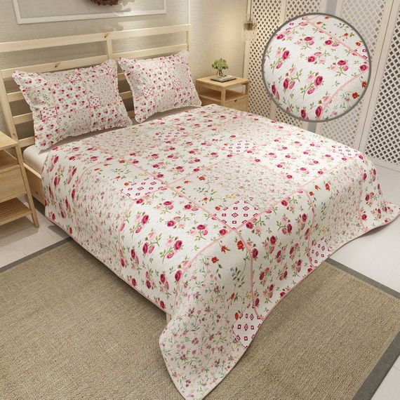 Комплект покривал MonoHome з жакарового бавовняного тканини з 3D цифровим друком «Рожеві гілки» для подружнього ліжка - фото 5