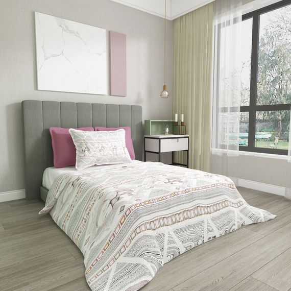 MonoHome Single Pique Set Jacquard Woven Cotton 3D Pink Vintage Elephant - photo 3