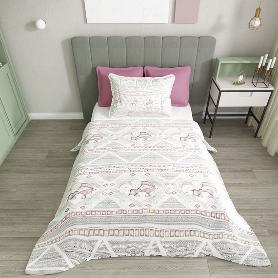 MonoHome Single Pique Set Jacquard Woven Cotton 3D Pink Vintage Elephant - photo 2