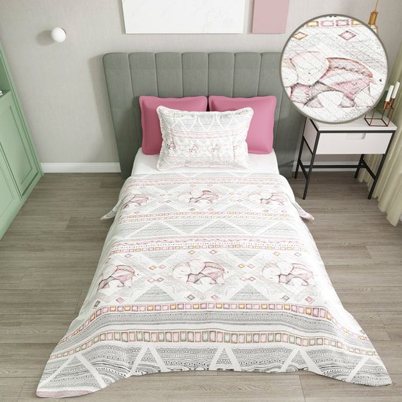 MonoHome Single Pique Set Jacquard Woven Cotton 3D Pink Vintage Elephant - photo 5