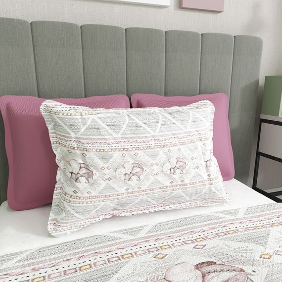 MonoHome Single Pique Set Jacquard Woven Cotton 3D Pink Vintage Elephant - photo 4