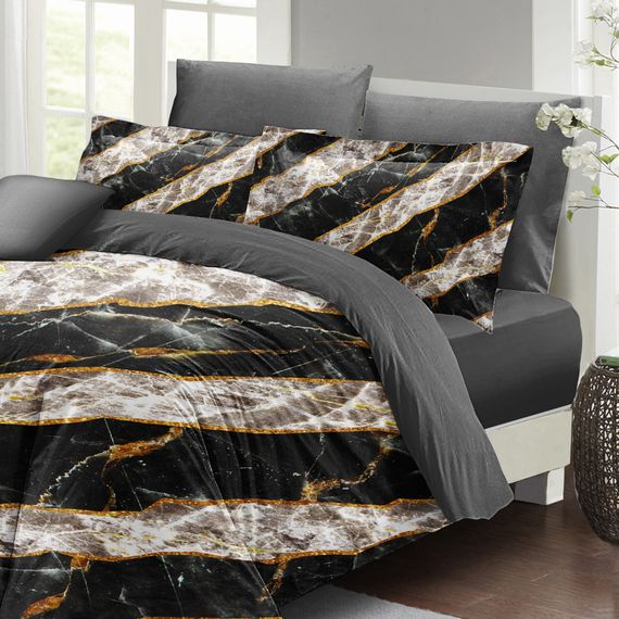 MonoHome Duvet Cover Set Double 3D Cotton Satin Zebra Marble - photo 3