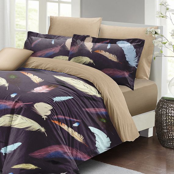 طقم غطاء لحاف MonoHome مزدوج 3D قطن ساتان ملون ريش - صورة 3