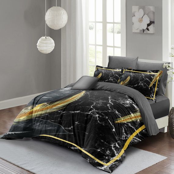 MonoHome Duvet Cover Set Double 3D Cotton Satin Dark Marble - photo 2