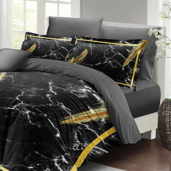MonoHome Duvet Cover Set Double 3D Cotton Satin Dark Marble - photo 4