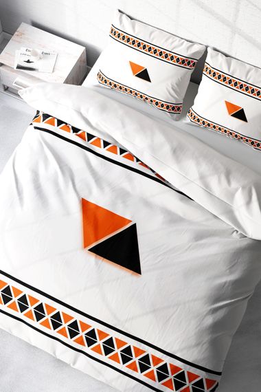 Комплект постільної білизни Monohome Geo 3D з бавовняного сатину для двоспальної ліжка, 200x220 см, надзвичайно м'яка тканина, живі кольори, високоякісний матеріал - фото 1