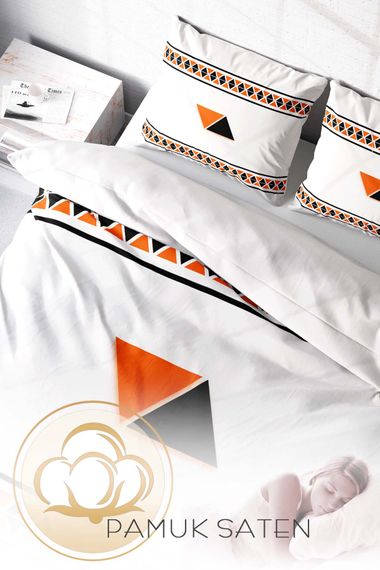 Комплект постільної білизни Monohome Geo 3D з бавовняного сатину для двоспальної ліжка, 200x220 см, надзвичайно м'яка тканина, живі кольори, високоякісний матеріал - фото 4