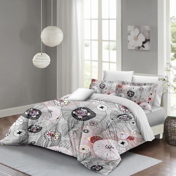 Комплект постільної білизни MonoHome Grey Energy Luxury з бавовняного сатину, 200x220 см, Оксфорд подушка, яскраві кольори, 100% комфортний, сучасний дизайн - фото 2