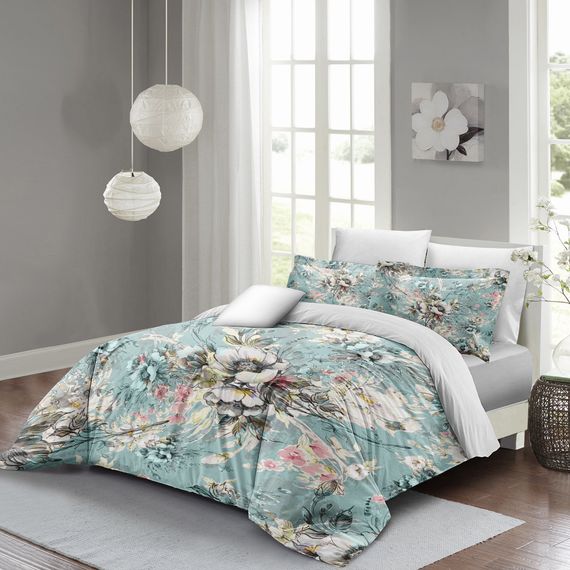 Розкішний бавовняний сатиновий комплект постільної білизни MonoHome з квітковим дизайном для двоспального ліжка, 200x220 см, яскраві кольори - фото 2