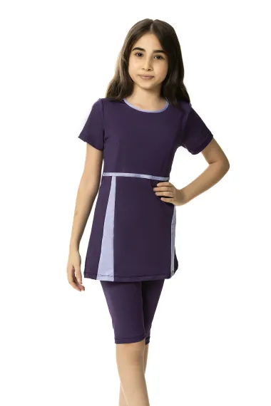 Фиолетовый сиреневый купальник с колготками и короткими рукавами для девочек 6–13 лет HZL24S-AR1171-23