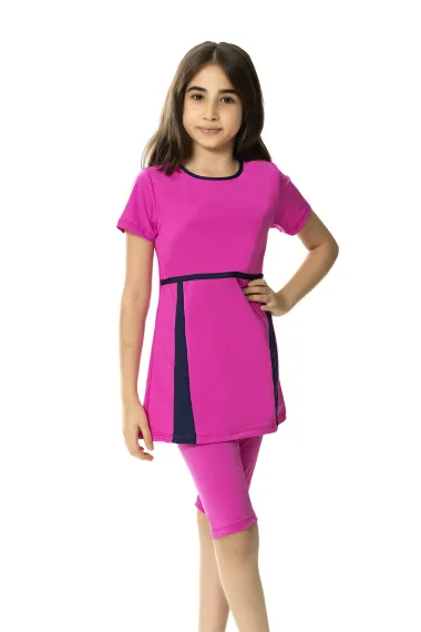 Купальник-колготки с короткими рукавами для девочек 6–13 лет, цвета фуксии, темно-синий, HZL24S-AR1171-10