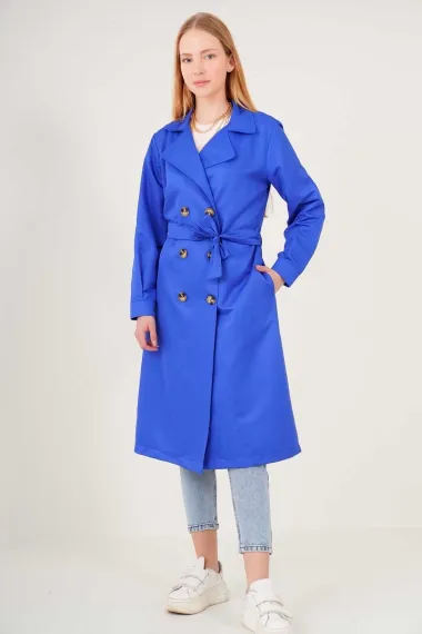 Women's Sax Double Breasted Collar Belted Unlined Seasonal Casual Trench Coat HZL22S-BD158531 - photo 1