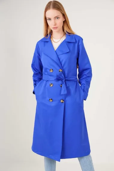 Women's Sax Double Breasted Collar Belted Unlined Seasonal Casual Trench Coat HZL22S-BD158531 - photo 2