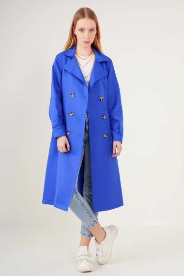 Women's Sax Double Breasted Collar Belted Unlined Seasonal Casual Trench Coat HZL22S-BD158531 - photo 3