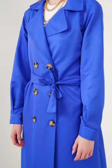 Women's Sax Double Breasted Collar Belted Unlined Seasonal Casual Trench Coat HZL22S-BD158531 - photo 5