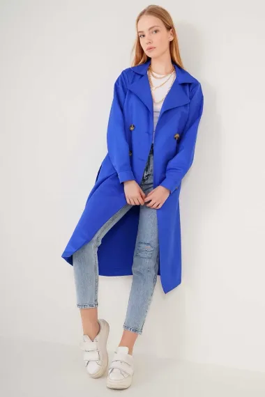 Women's Sax Double Breasted Collar Belted Unlined Seasonal Casual Trench Coat HZL22S-BD158531 - photo 4