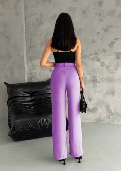 Women's Lilac High Waist Wide Leg Pocket Imported Linen Trousers HZL24S-FRY121821 - photo 3