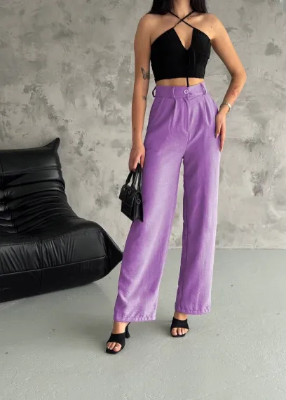 Women's Lilac High Waist Wide Leg Pocket Imported Linen Trousers HZL24S-FRY121821 - photo 1