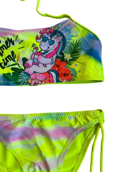 Kız Çocuk Neon Sarı Desenli  2-8 Yaş Straplez Bikini Takım HZL24S-LC3652 - صورة 3