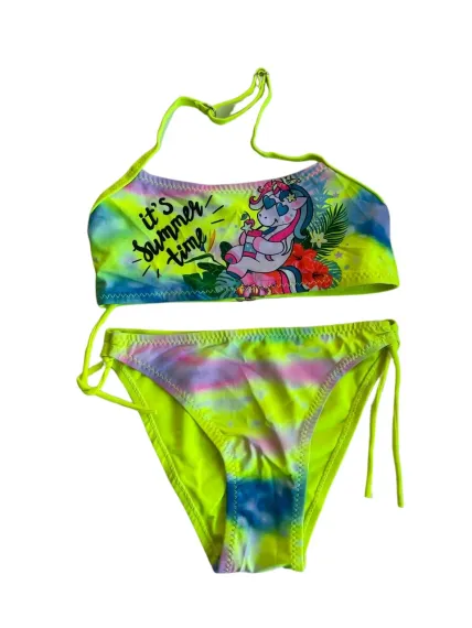 Kız Çocuk Neon Sarı Desenli  2-8 Yaş Straplez Bikini Takım HZL24S-LC3652 - photo 2