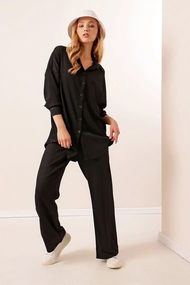 Hazelin Women's Black Oversize Bottom-Top Double Knitted Suit HZL23W-BD158581 - photo 1