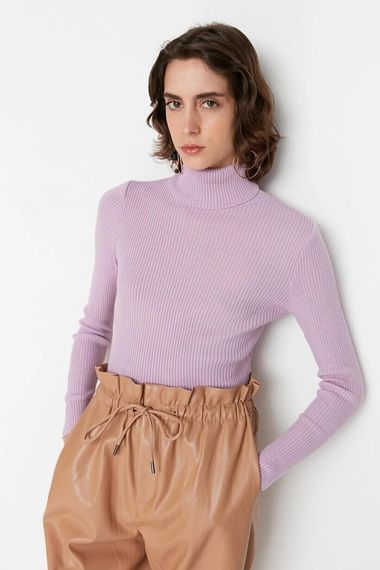 Women's Lilac Turtleneck Corduroy Knitwear Turtleneck Sweater HZL22W-BD1445001 - photo 1